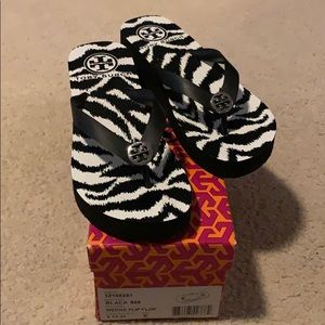 Tory Burch zebra print wedge flip flops size 6